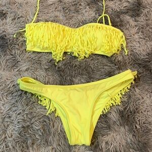 Neon Yellow Cheeky Fringe Bikini